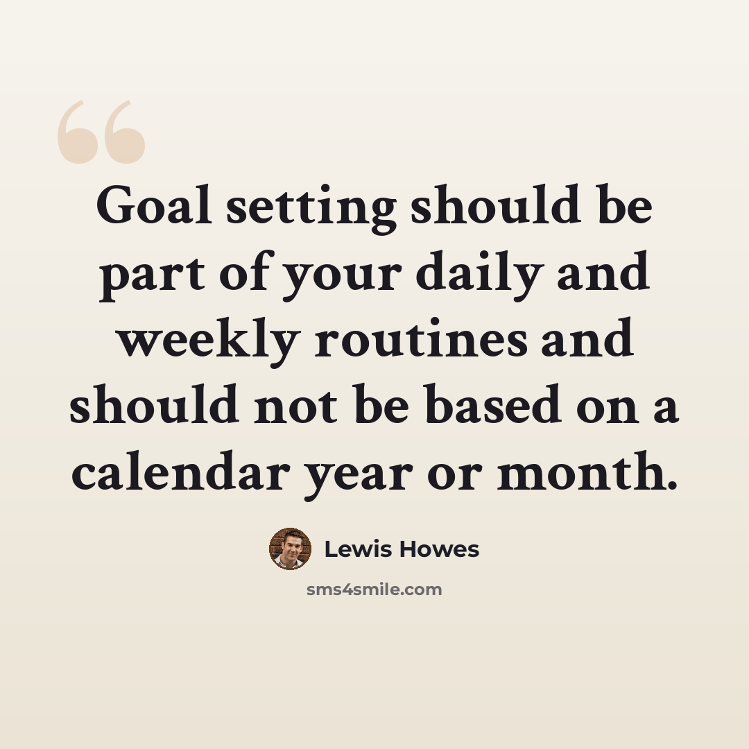 “Goal setting should be part of your daily and weekly routines and should not be based on a calendar year or month.” quote by Lewis Howes