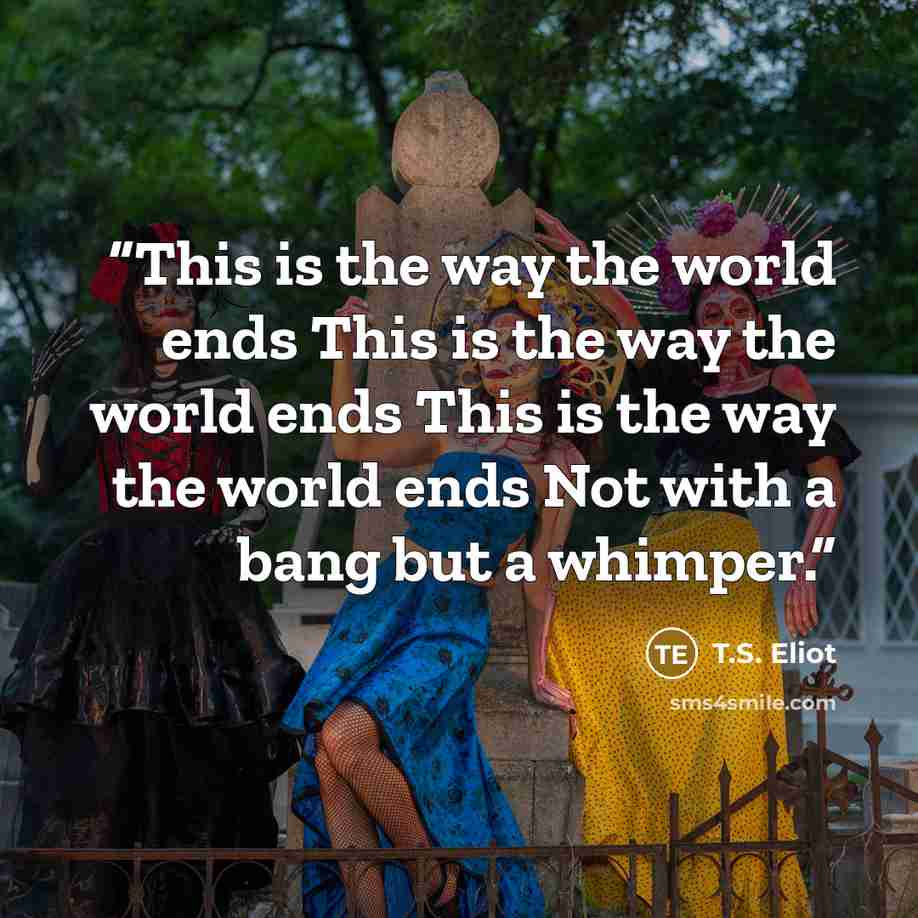 “This is the way the world ends This is the way the world ends This is the way the world ends Not with a bang but a whimper.” quote by T.S. Eliot