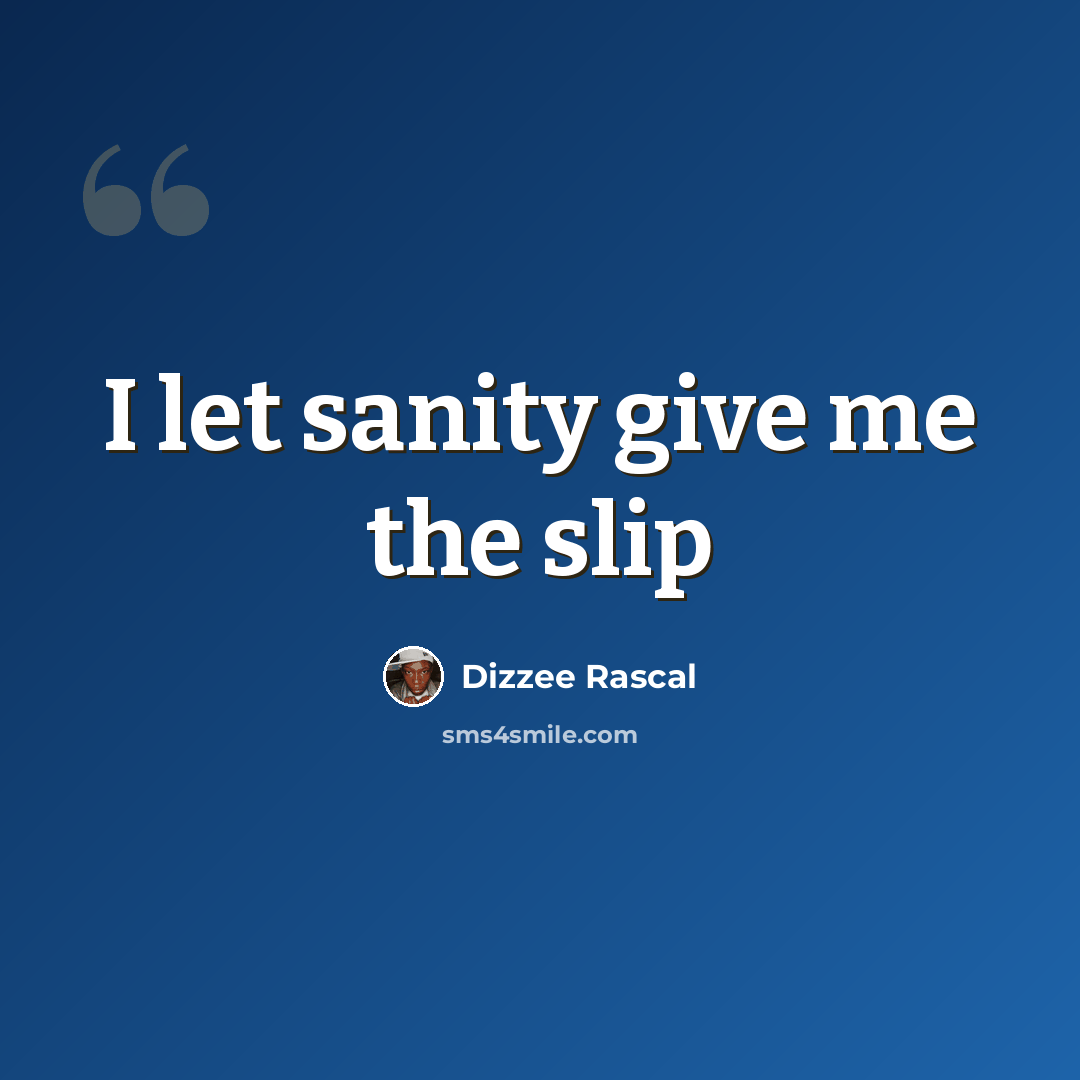 “I let sanity give me the slip” quote by Dizzee Rascal