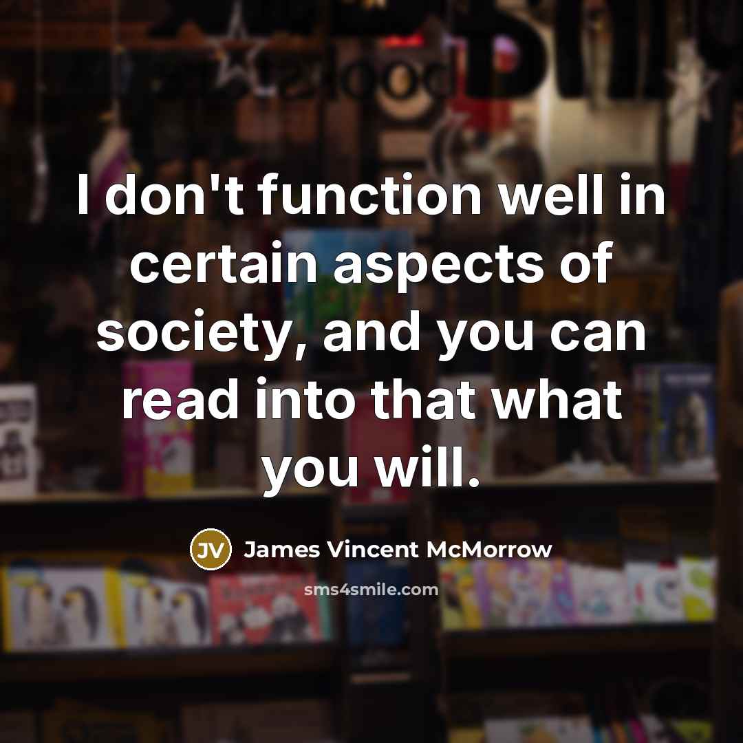 “I don't function well in certain aspects of society, and you can read into that what you will.” quote by James Vincent McMorrow