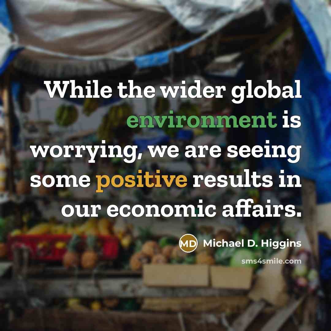 “While the wider global environment is worrying, we are seeing some positive results in our economic affairs.” quote by Michael D. Higgins