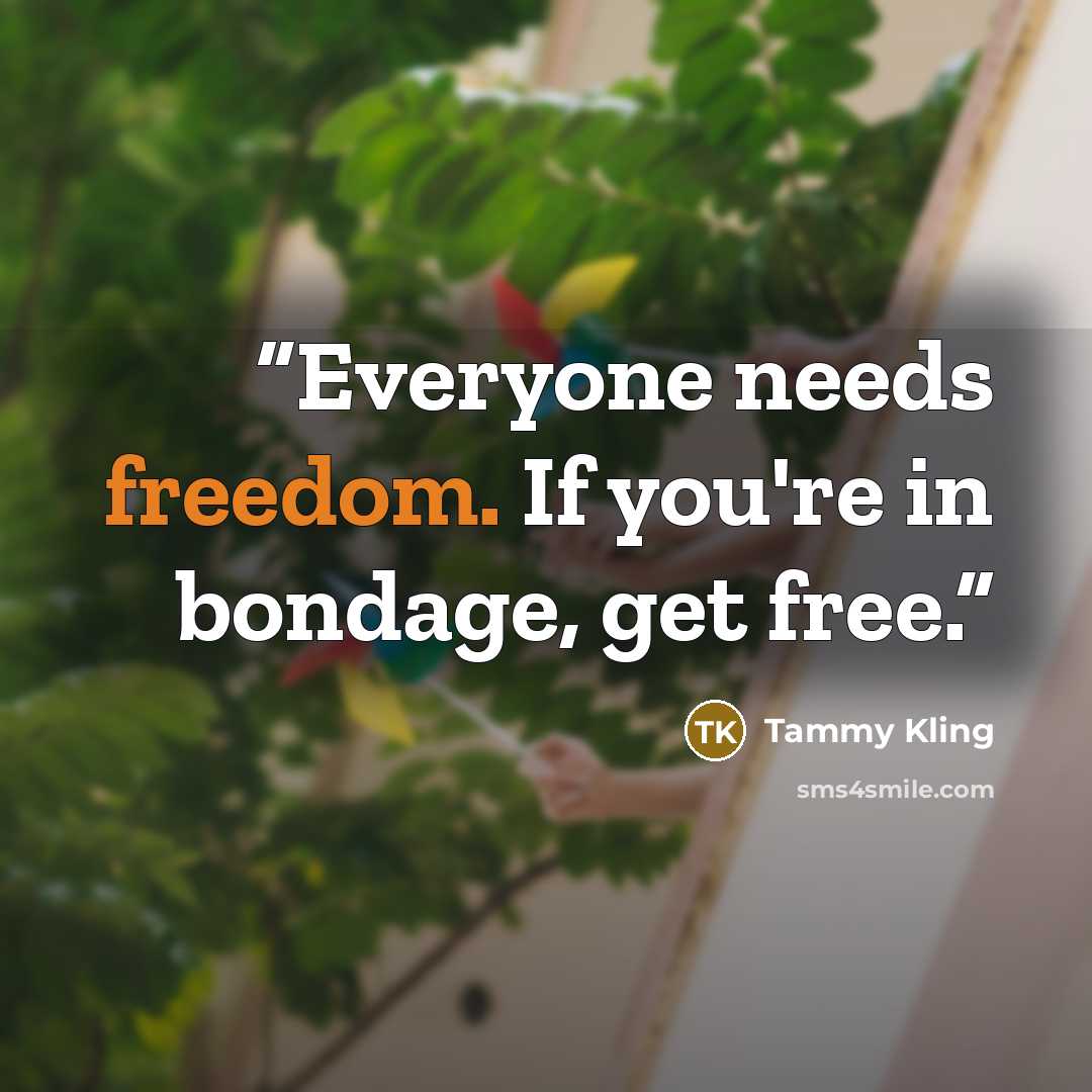 “Everyone needs freedom. If you're in bondage, get free.” quote by Tammy Kling