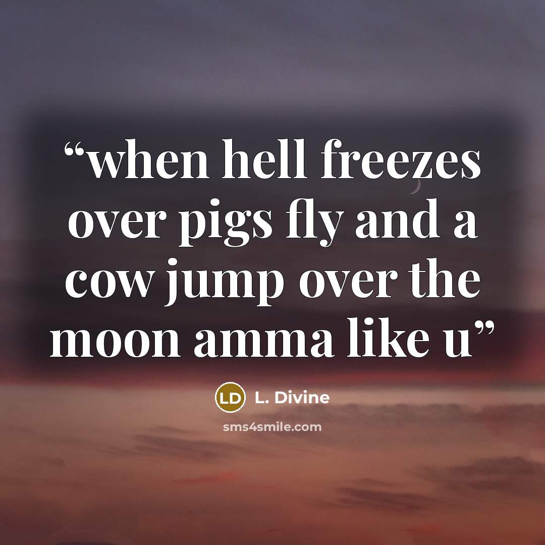 “when hell freezes over pigs fly and a cow jump over the moon amma like u” quote by L. Divine