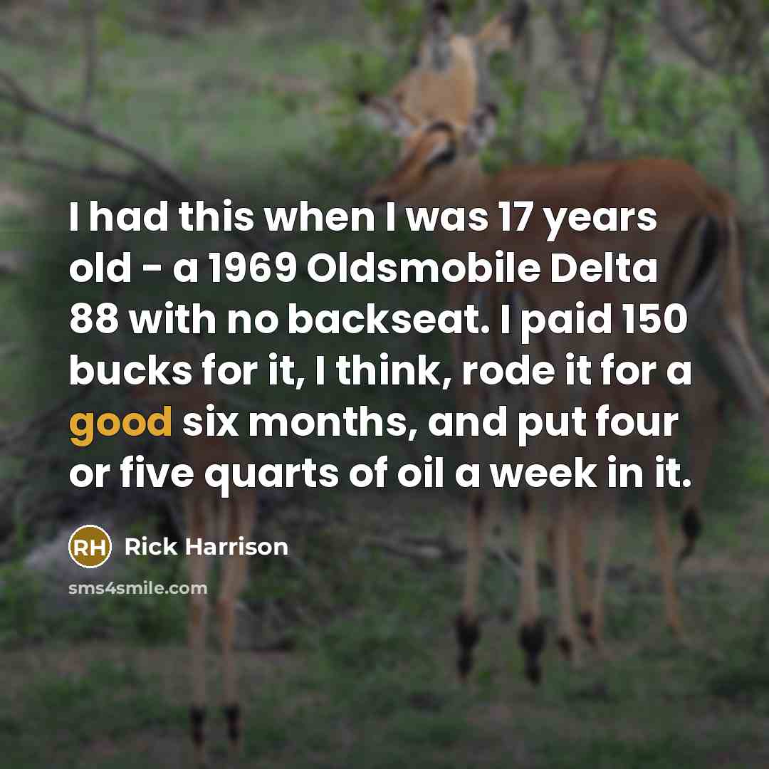 “I had this when I was 17 years old - a 1969 Oldsmobile Delta 88 with no backseat. I paid 150 bucks for it, I think, rode it for a good six months, and put four or five quarts of oil a week in it.” quote by Rick Harrison