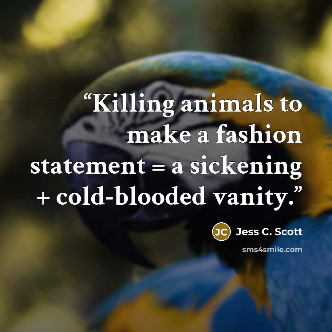“Killing animals to make a fashion statement = a sickening + cold-blooded vanity.” quote by Jess C. Scott
