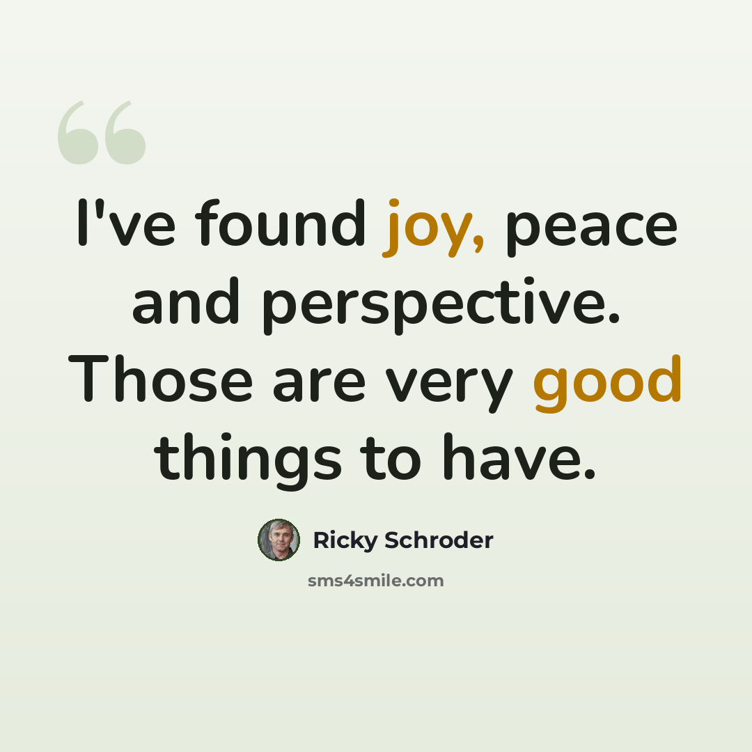 “I've found joy, peace and perspective. Those are very good things to have.” quote by Ricky Schroder