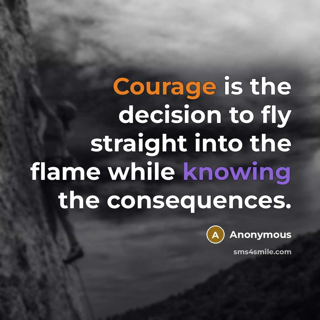 “Courage is the decision to fly straight into the flame while knowing the consequences.” quote by Anonymous