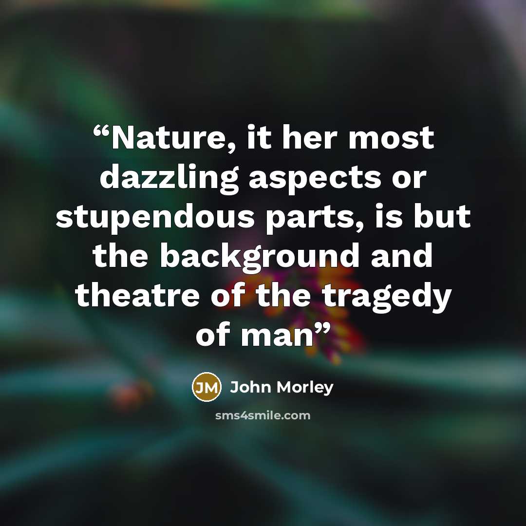 “Nature, it her most dazzling aspects or stupendous parts, is but the background and theatre of the tragedy of man” quote by John Morley