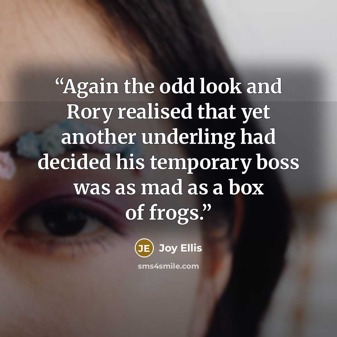 “Again the odd look and Rory realised that yet another underling had decided his temporary boss was as mad as a box of frogs.” quote by Joy Ellis