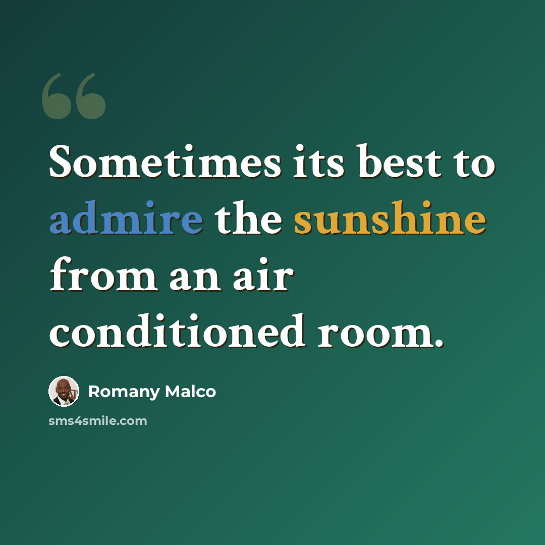 “Sometimes its best to admire the sunshine from an air conditioned room.” quote by Romany Malco