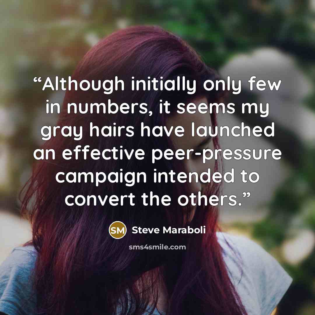 “Although initially only few in numbers, it seems my gray hairs have launched an effective peer-pressure campaign intended to convert the others.” quote by Steve Maraboli
