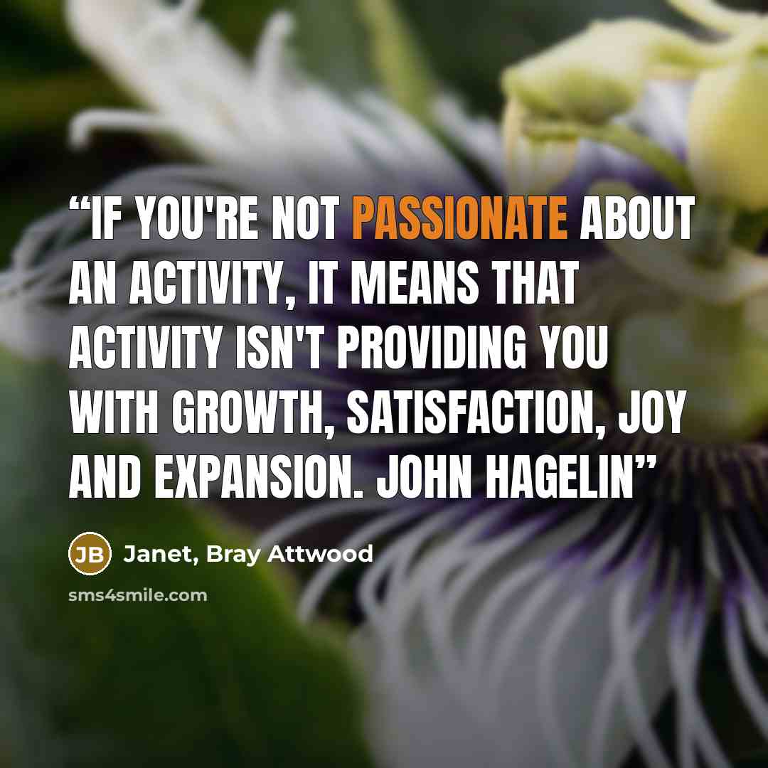 “If you're not passionate about an activity, it means that activity isn't providing you with growth, satisfaction, joy and expansion. John Hagelin” quote by Janet, Bray Attwood