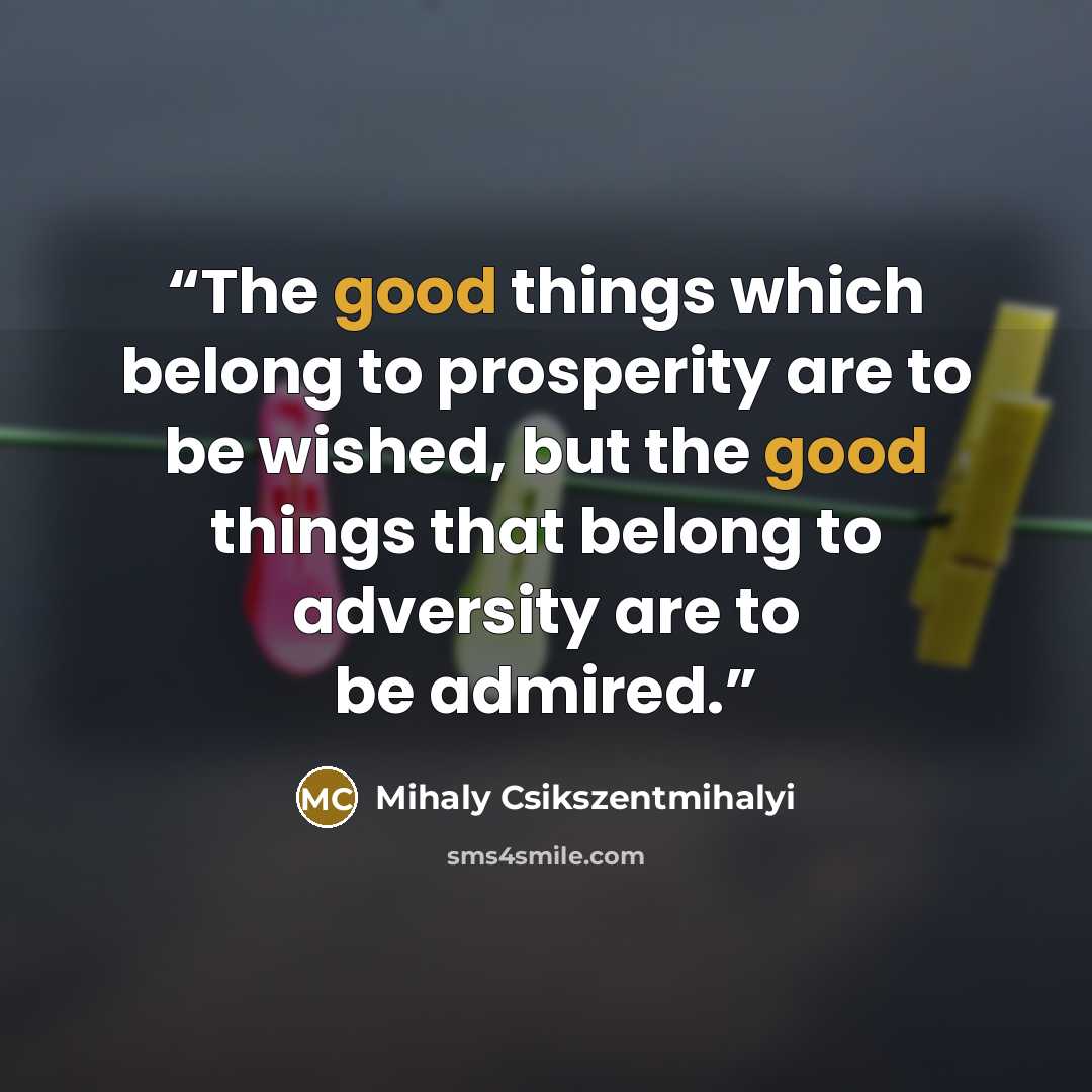 “The good things which belong to prosperity are to be wished, but the good things that belong to adversity are to be admired.” quote by Mihaly Csikszentmihalyi