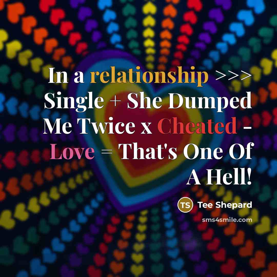 “In a relationship >>> Single + She Dumped Me Twice x Cheated - Love = That's One Of A Hell!” quote by Tee Shepard