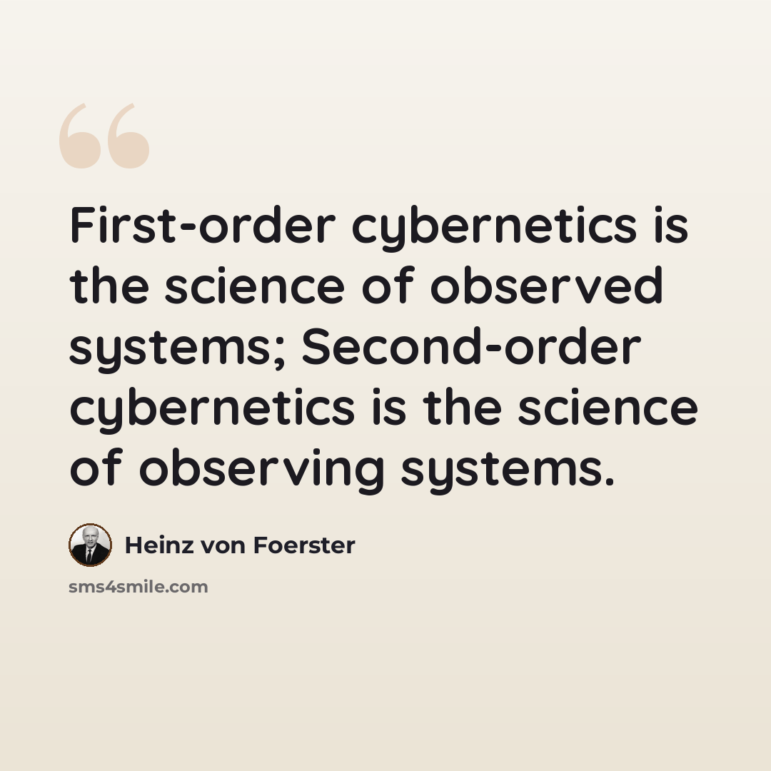 “First-order cybernetics is the science of observed systems; Second-order cybernetics is the science of observing systems.” quote by Heinz von Foerster