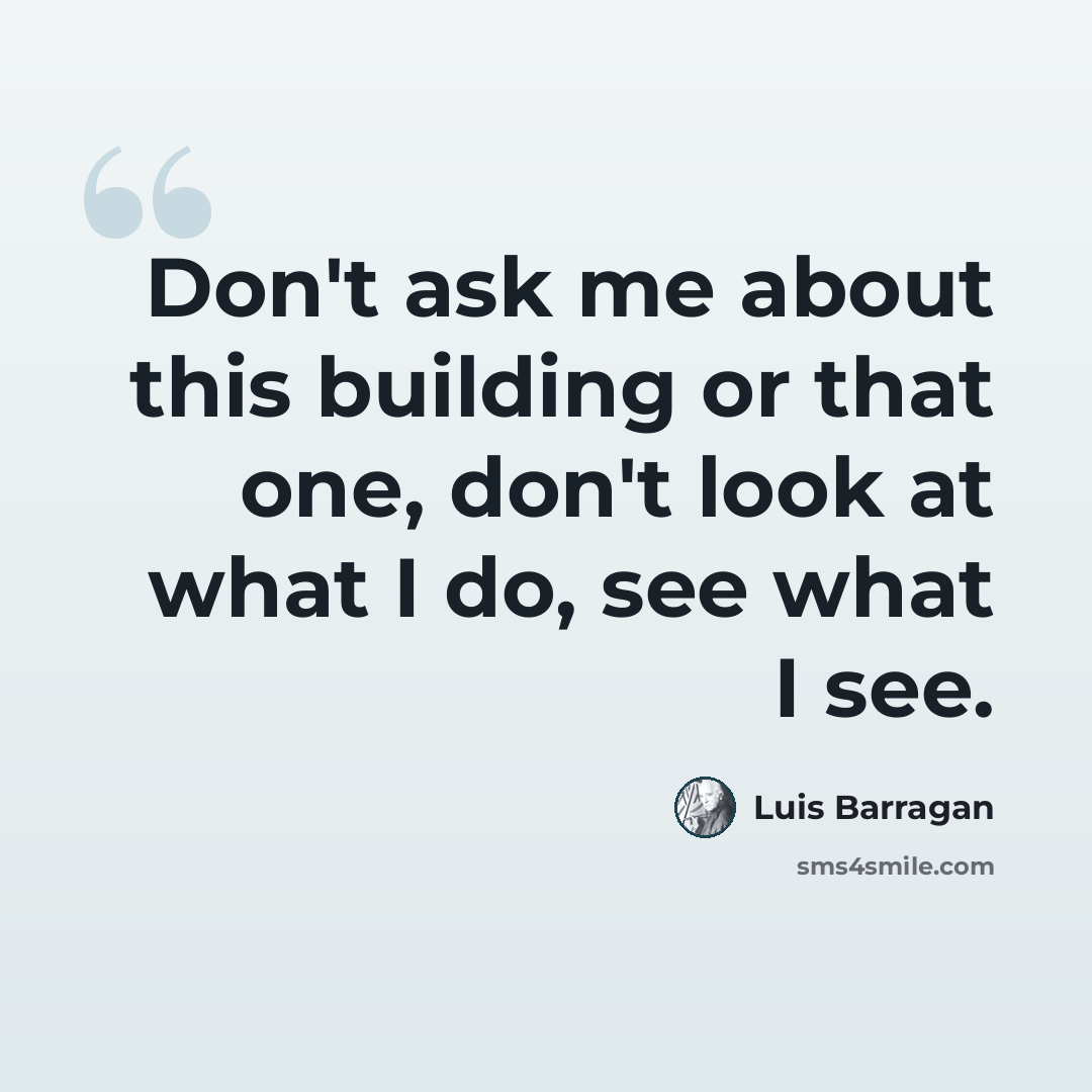 “Don't ask me about this building or that one, don't look at what I do, see what I see.” quote by Luis Barragan