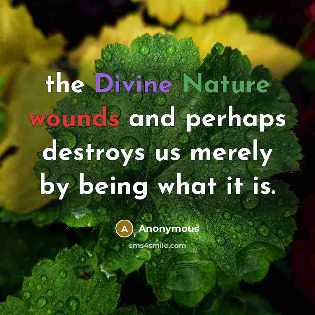 “the Divine Nature wounds and perhaps destroys us merely by being what it is.” quote by Anonymous