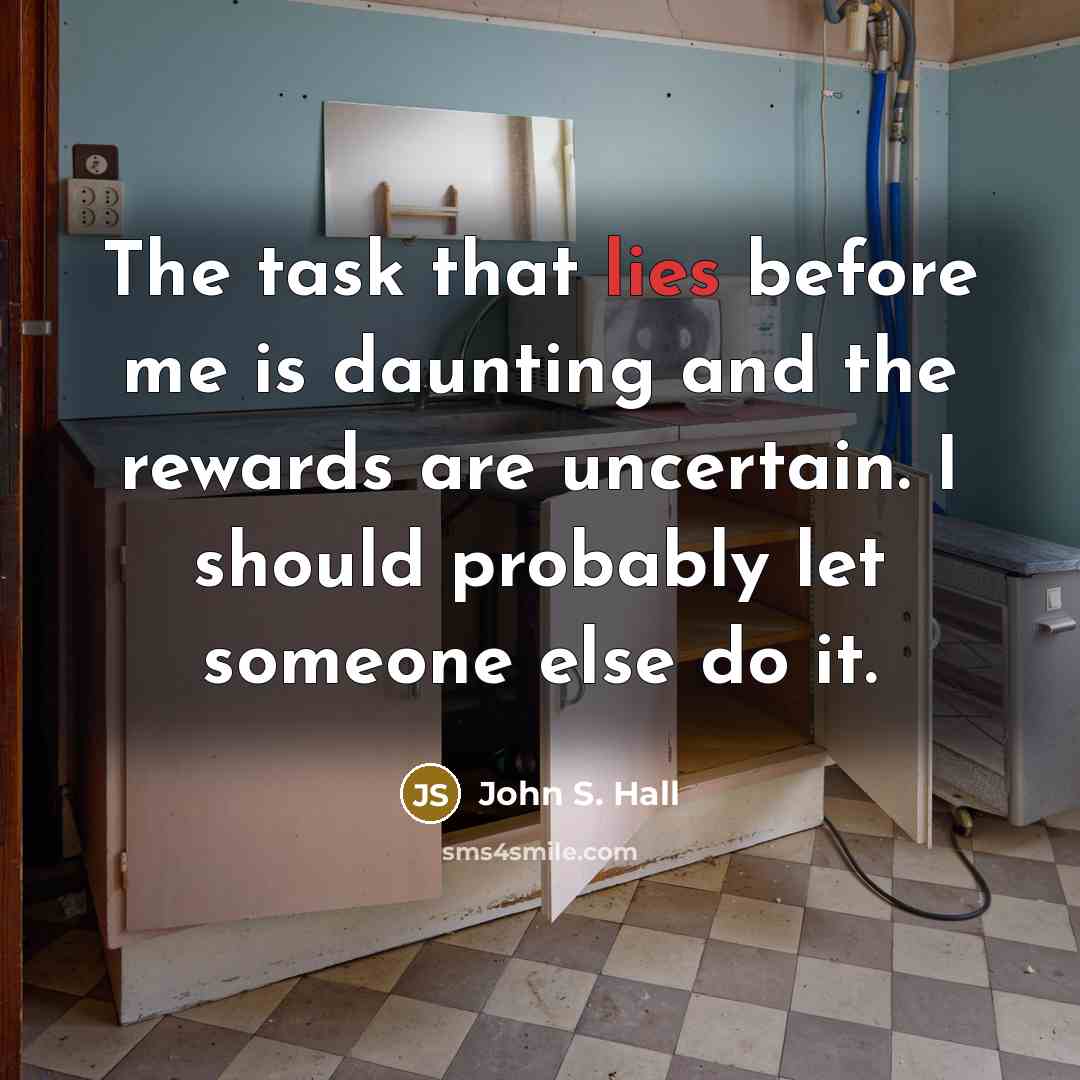 “The task that lies before me is daunting and the rewards are uncertain. I should probably let someone else do it.” quote by John S. Hall