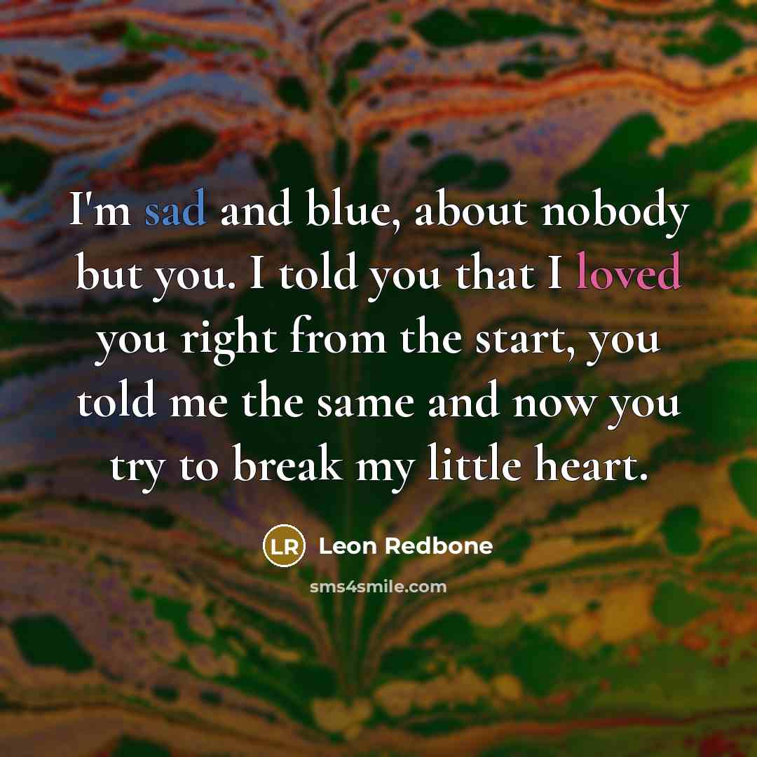 “I'm sad and blue, about nobody but you. I told you that I loved you right from the start, you told me the same and now you try to break my little heart.” quote by Leon Redbone