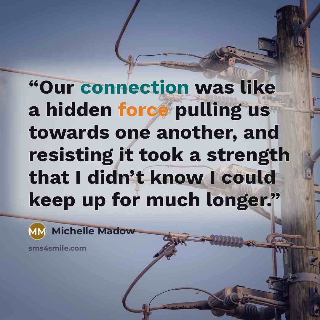 “Our connection was like a hidden force pulling us towards one another, and resisting it took a strength that I didn’t know I could keep up for much longer.” quote by Michelle Madow