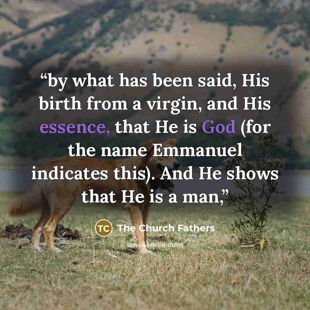 “by what has been said, His birth from a virgin, and His essence, that He is God (for the name Emmanuel indicates this). And He shows that He is a man,” quote by The Church Fathers