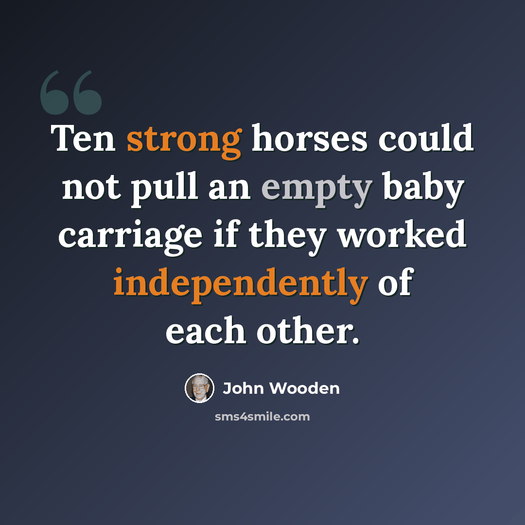 “Ten strong horses could not pull an empty baby carriage if they worked independently of each other.” quote by John Wooden