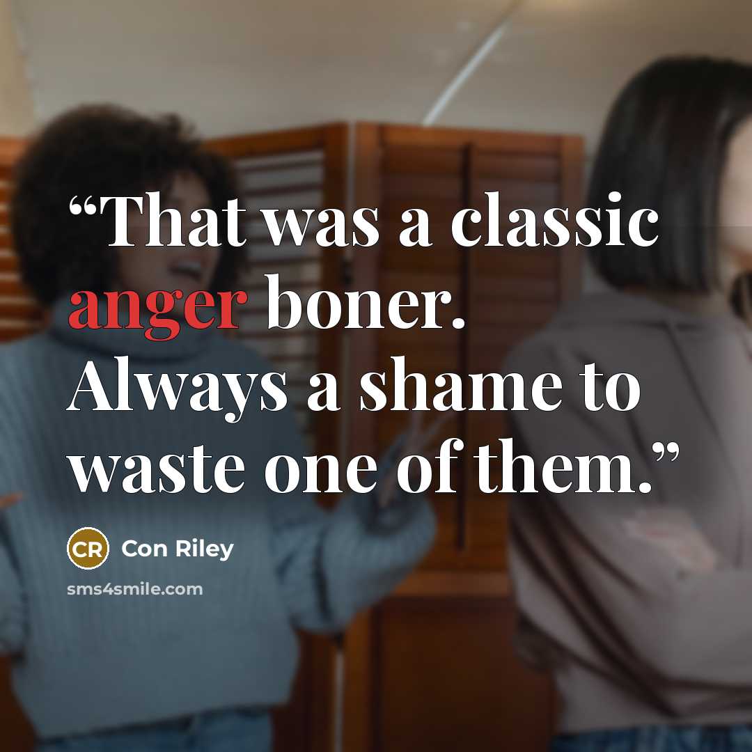 “That was a classic anger boner. Always a shame to waste one of them.” quote by Con Riley