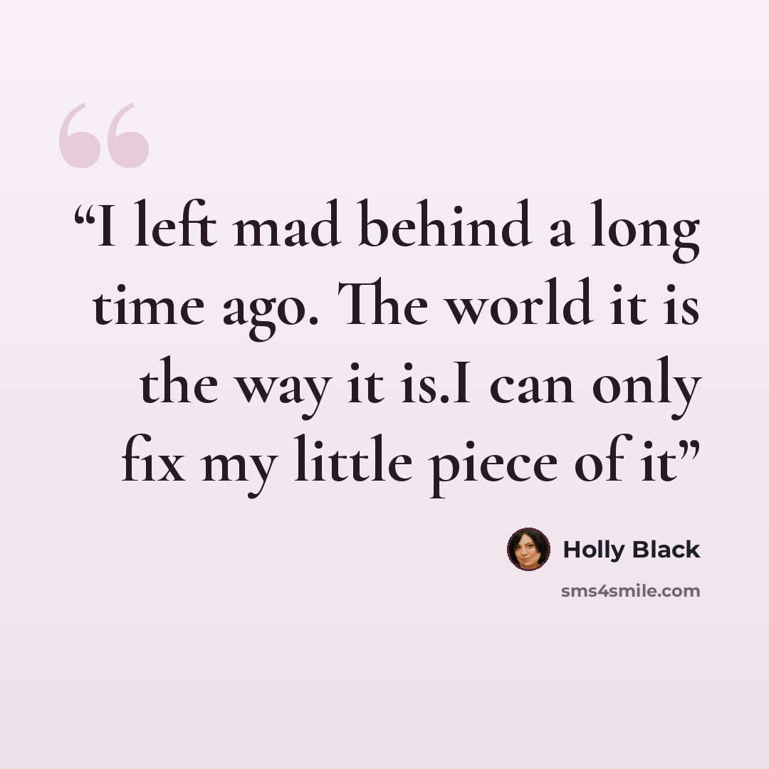 “I left mad behind a long time ago. The world it is the way it is.I can only fix my little piece of it” quote by Holly Black