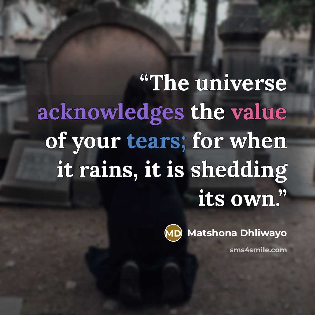 “The universe acknowledges the value of your tears; for when it rains, it is shedding its own.” quote by Matshona Dhliwayo