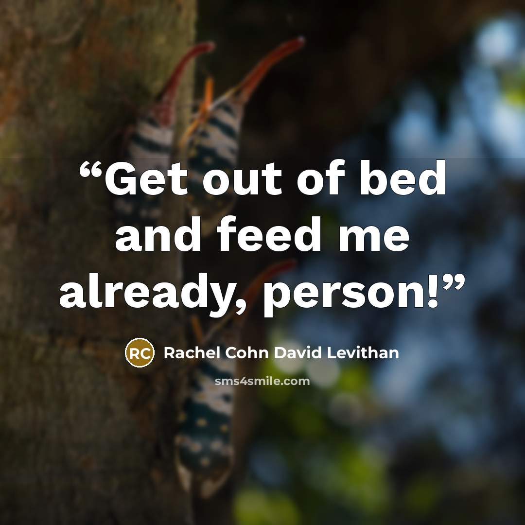 “Get out of bed and feed me already, person!” quote by Rachel Cohn David Levithan