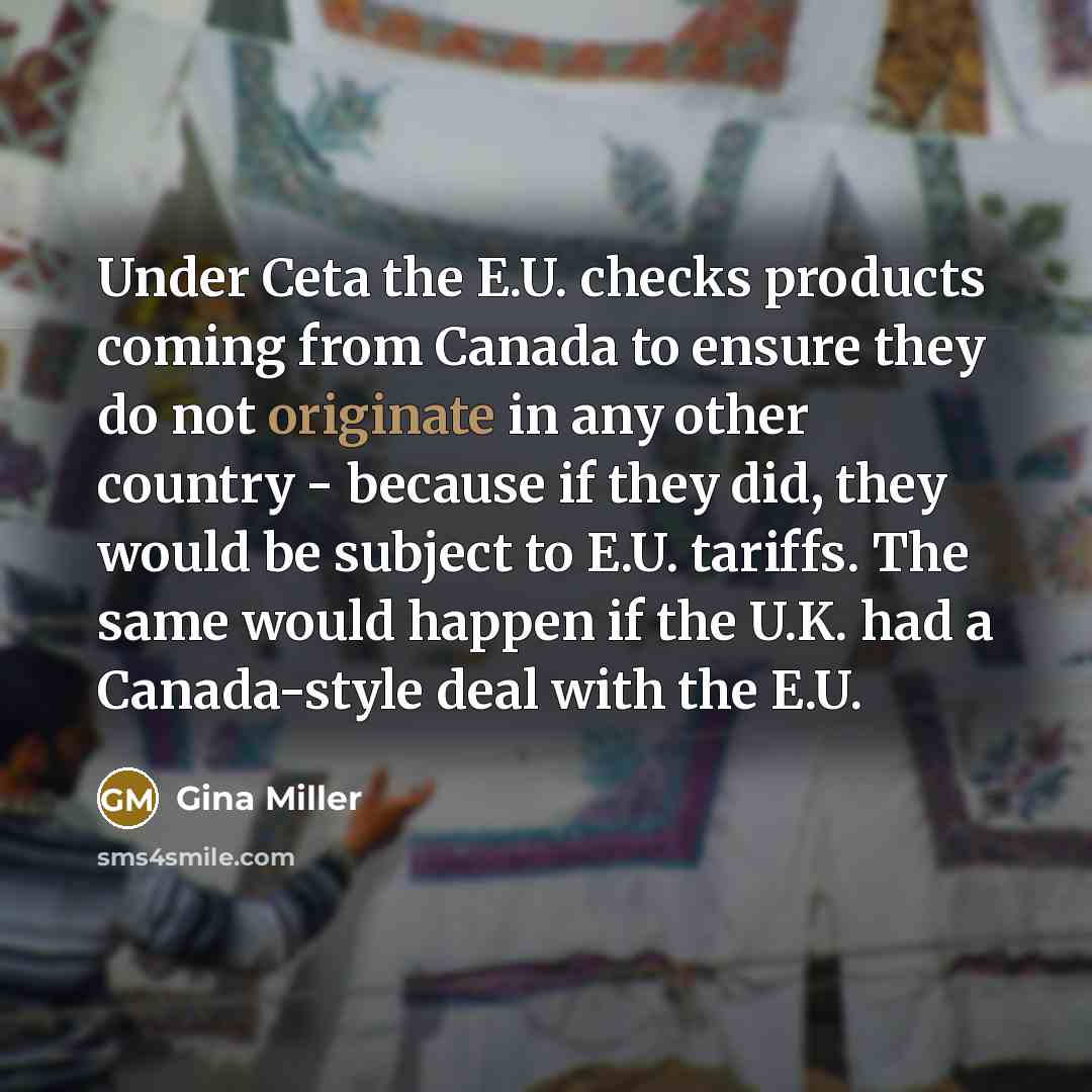 “Under Ceta the E.U. checks products coming from Canada to ensure they do not originate in any other country - because if they did, they would be subject to E.U. tariffs. The same would happen if the U.K. had a Canada-style deal with the E.U.” quote by Gina Miller
