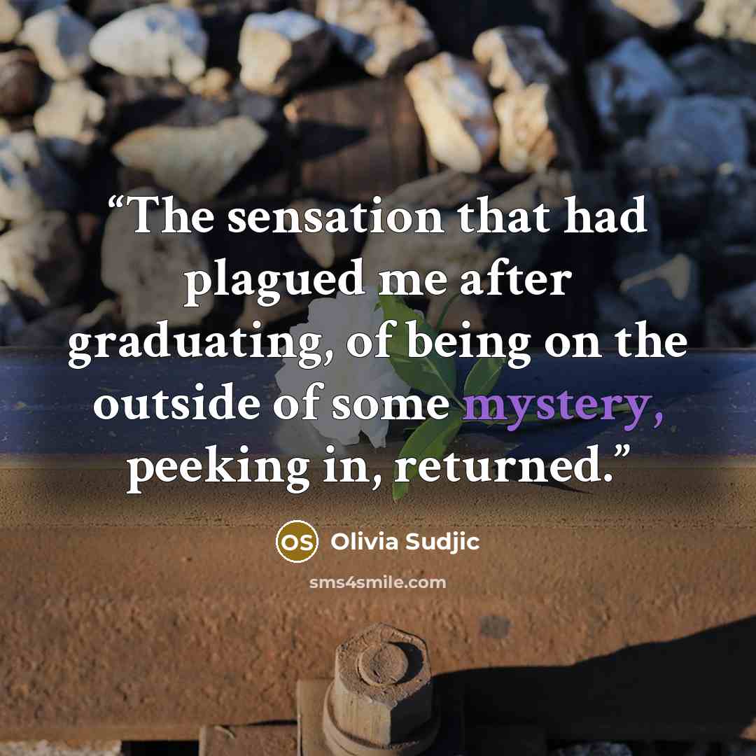 “The sensation that had plagued me after graduating, of being on the outside of some mystery, peeking in, returned.” quote by Olivia Sudjic