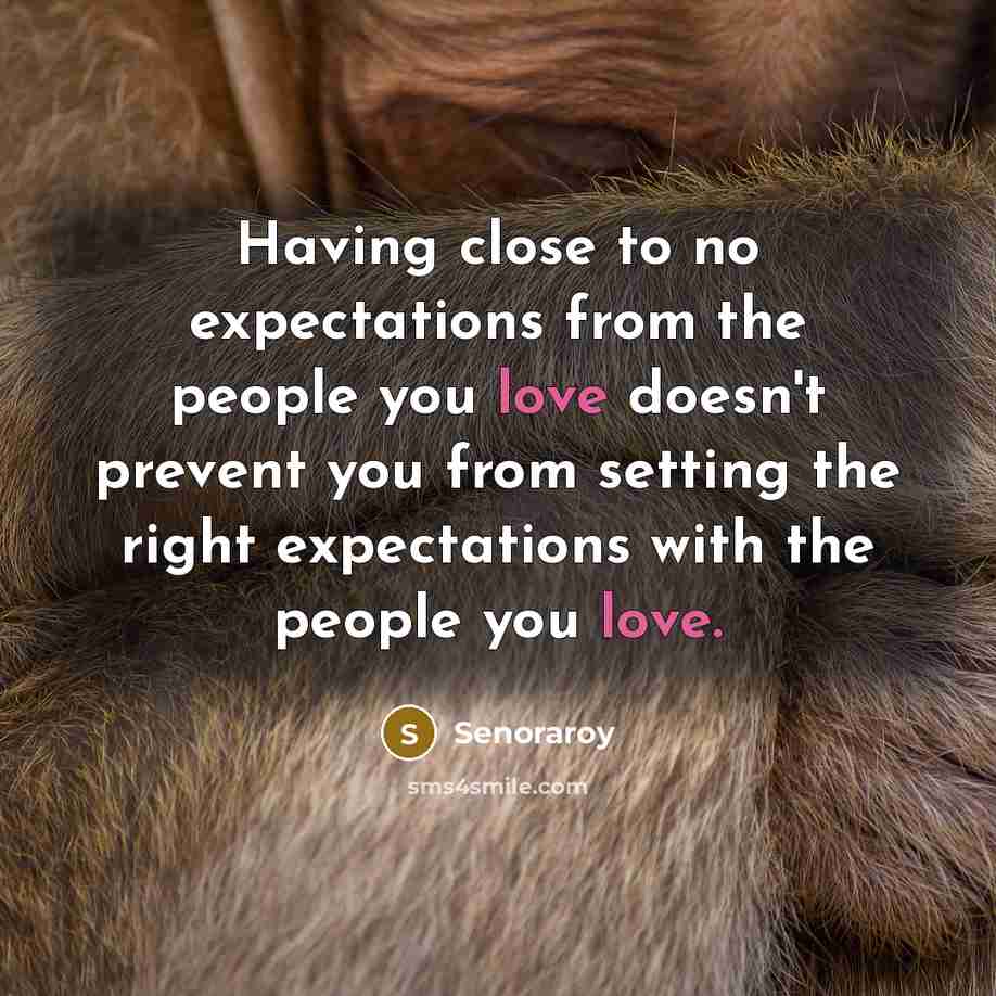 “Having close to no expectations from the people you love doesn't prevent you from setting the right expectations with the people you love.” quote by Senoraroy
