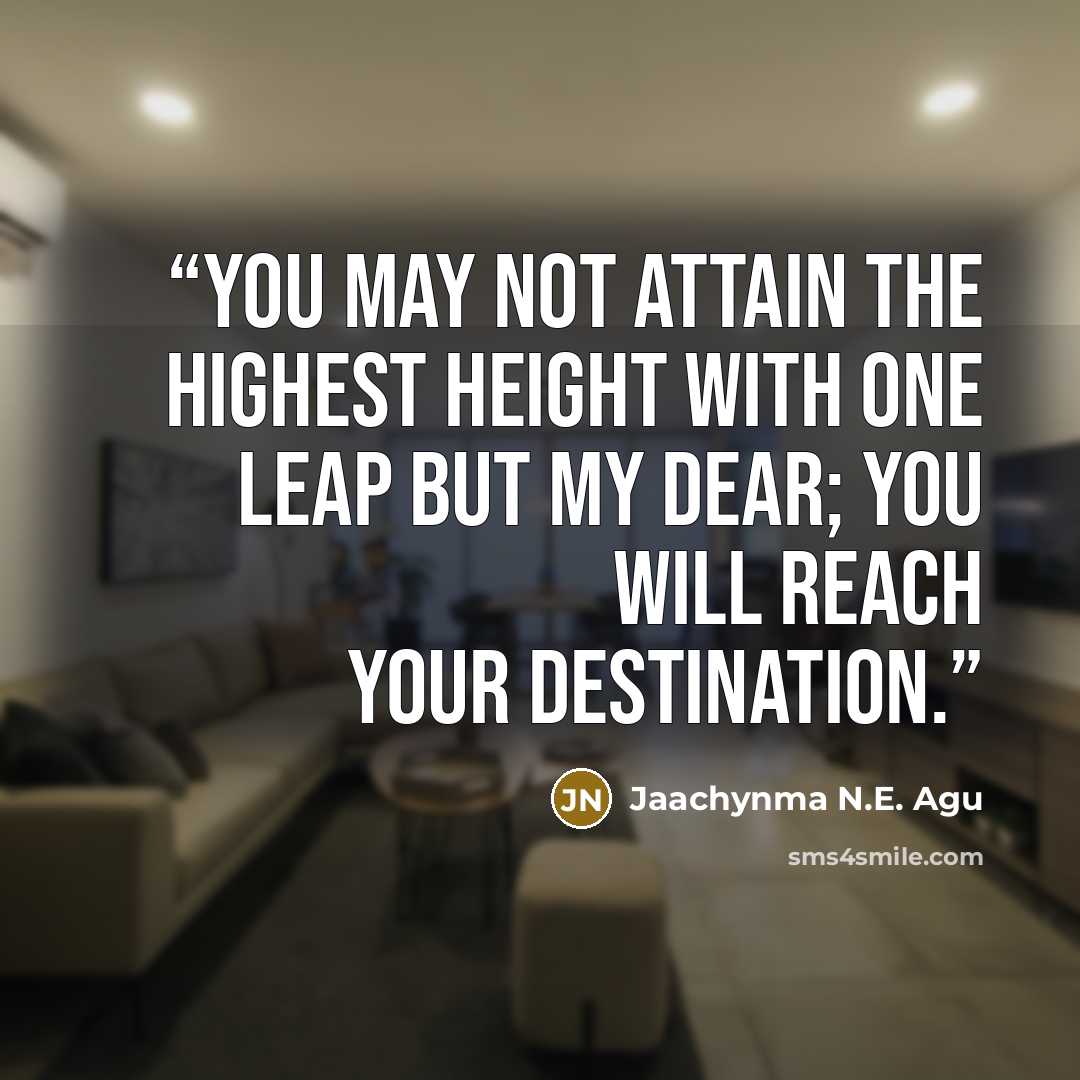 “You may not attain the highest height with one leap but my dear; you will reach your destination.” quote by Jaachynma N.E. Agu