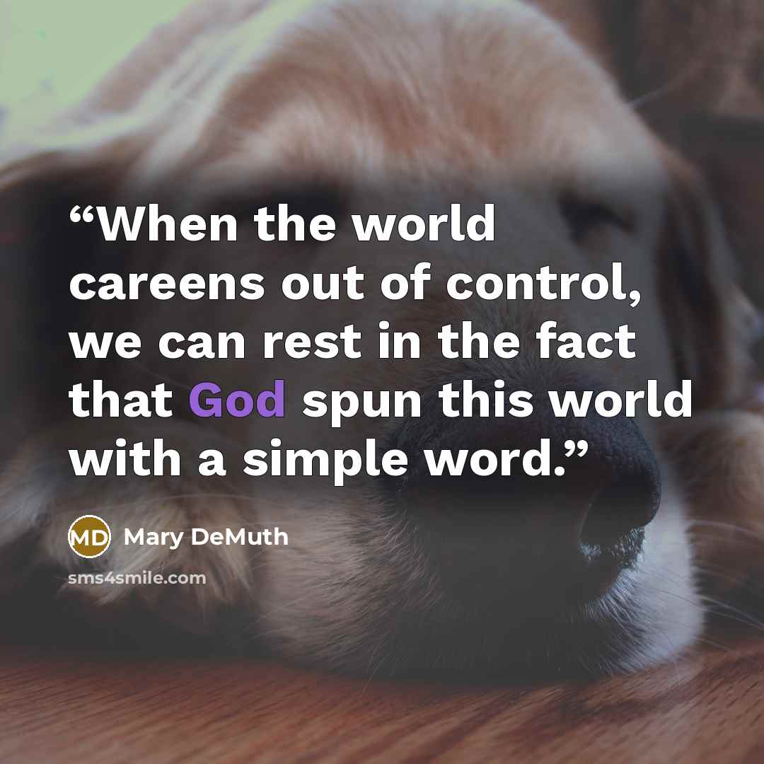 “When the world careens out of control, we can rest in the fact that God spun this world with a simple word.” quote by Mary DeMuth