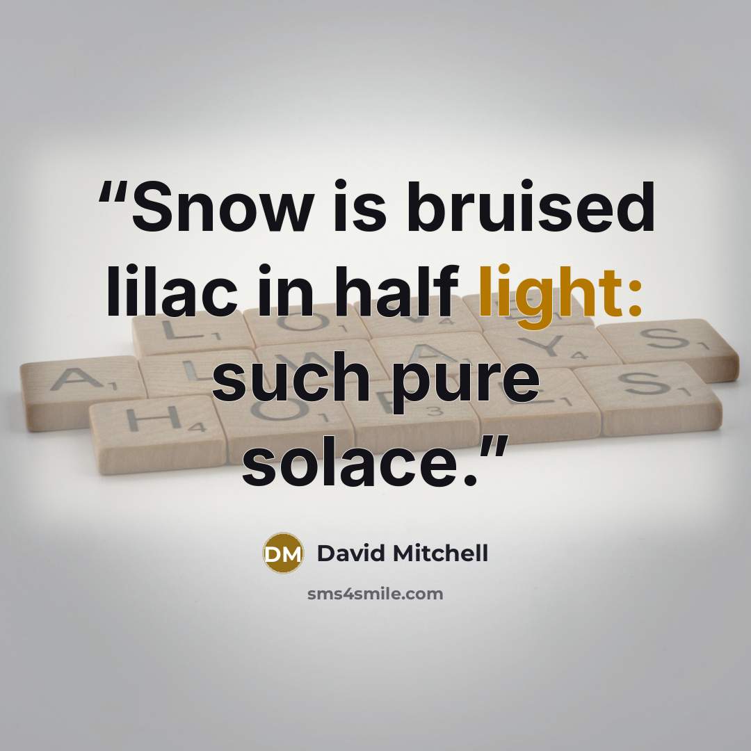 “Snow is bruised lilac in half light: such pure solace.” quote by David Mitchell