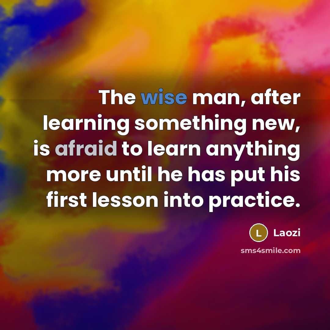 “The wise man, after learning something new, is afraid to learn anything more until he has put his first lesson into practice.” quote by Laozi