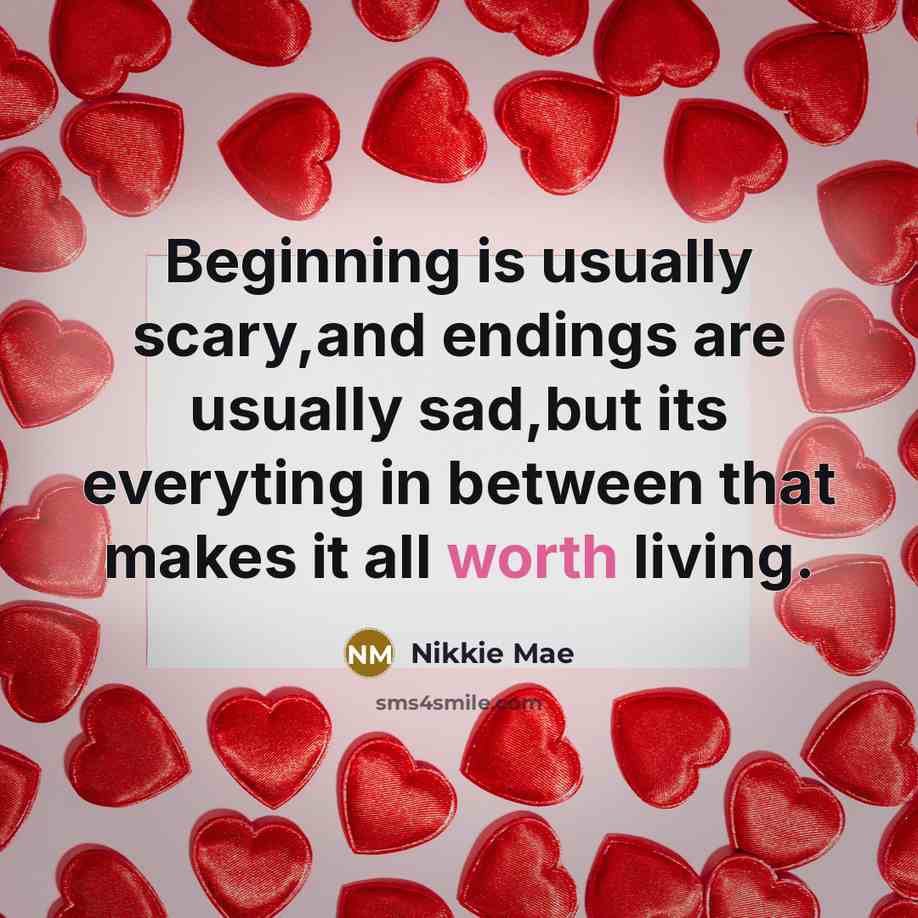 “Beginning is usually scary,and endings are usually sad,but its everyting in between that makes it all worth living.” quote by Nikkie Mae