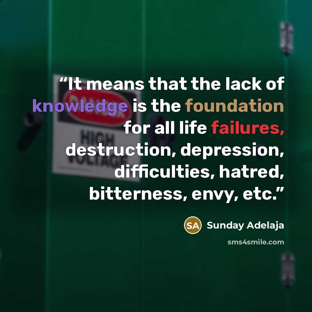 “It means that the lack of knowledge is the foundation for all life failures, destruction, depression, difficulties, hatred, bitterness, envy, etc.” quote by Sunday Adelaja
