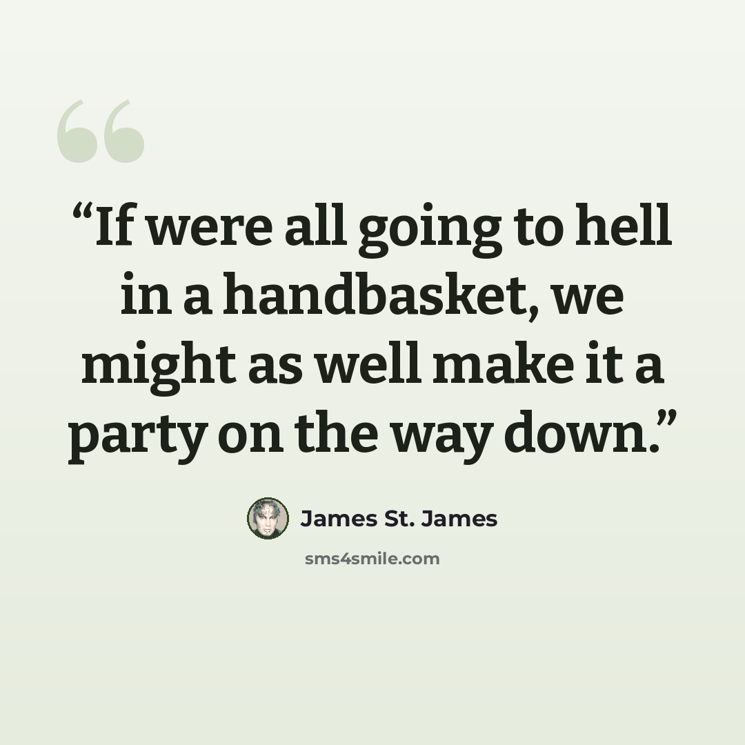 “If were all going to hell in a handbasket, we might as well make it a party on the way down.” quote by James St. James