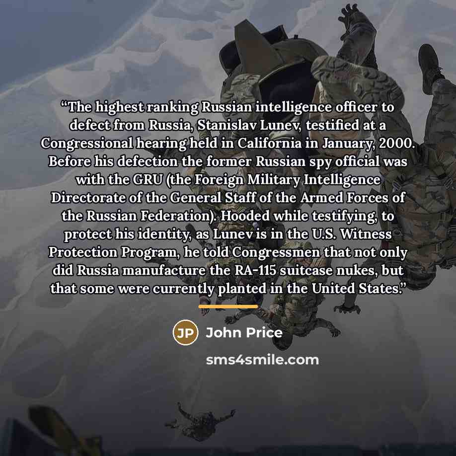 “The highest ranking Russian intelligence officer to defect from Russia, Stanislav Lunev, testified at a Congressional hearing held in California in January, 2000. Before his defection the former Russian spy official was with the GRU (the Foreign Military Intelligence Directorate of the General…” quote by John Price