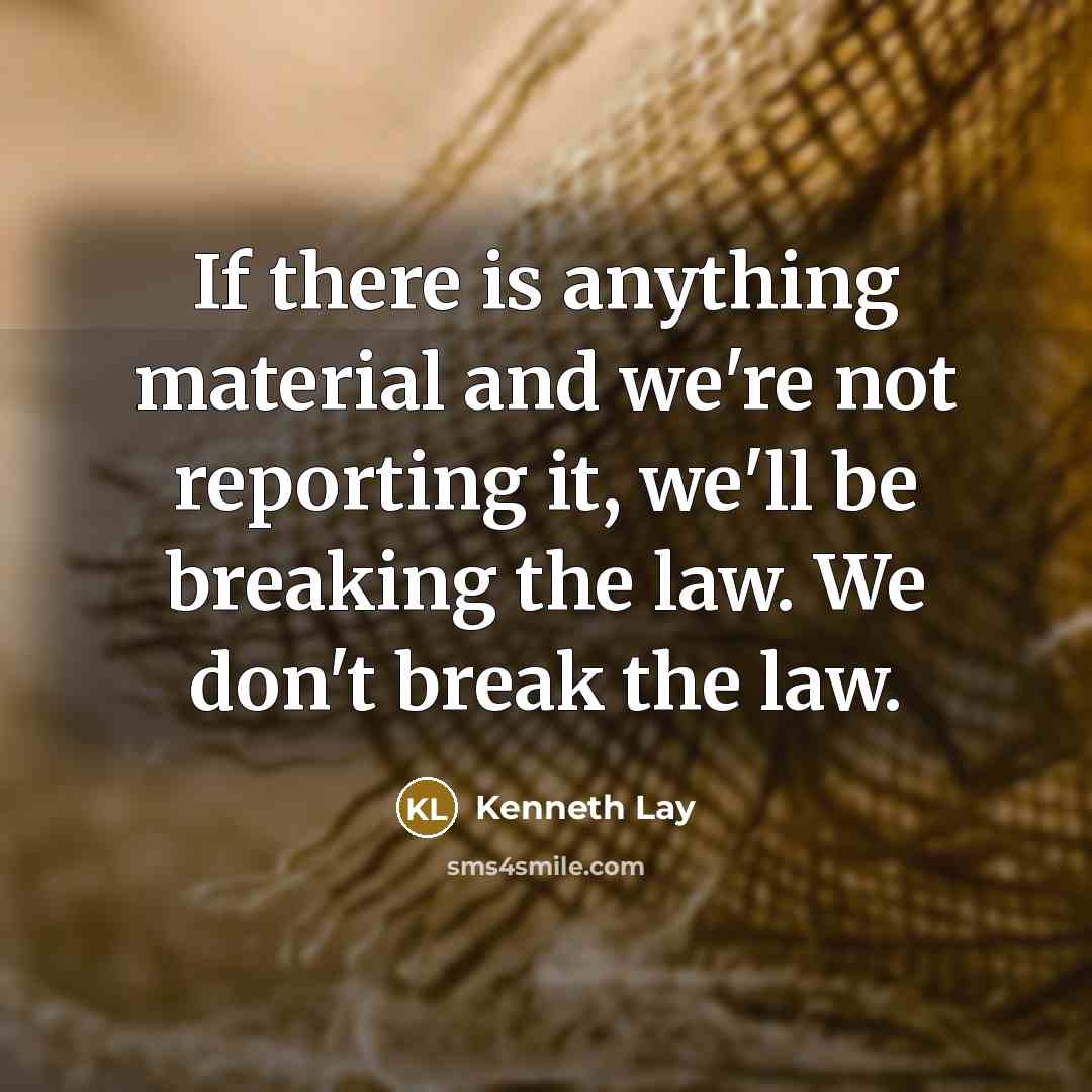 “If there is anything material and we're not reporting it, we'll be breaking the law. We don't break the law.” quote by Kenneth Lay