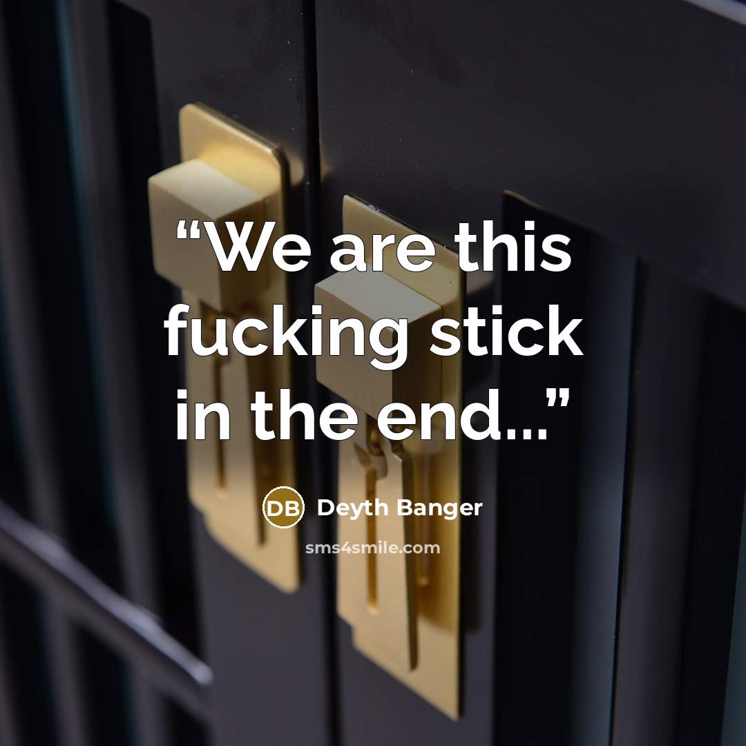 “We are this fucking stick in the end...” quote by Deyth Banger