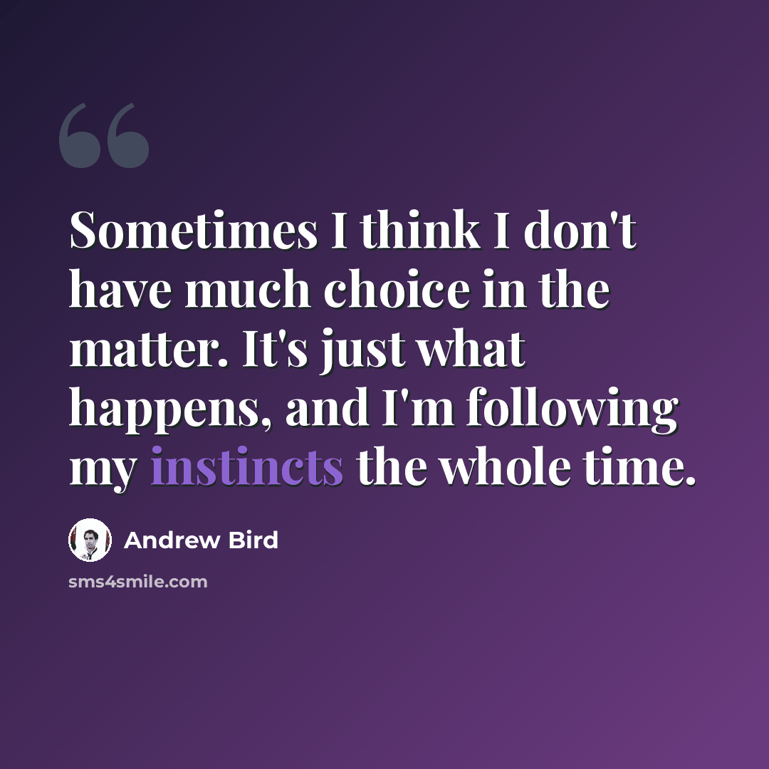 “Sometimes I think I don't have much choice in the matter. It's just what happens, and I'm following my instincts the whole time.” quote by Andrew Bird