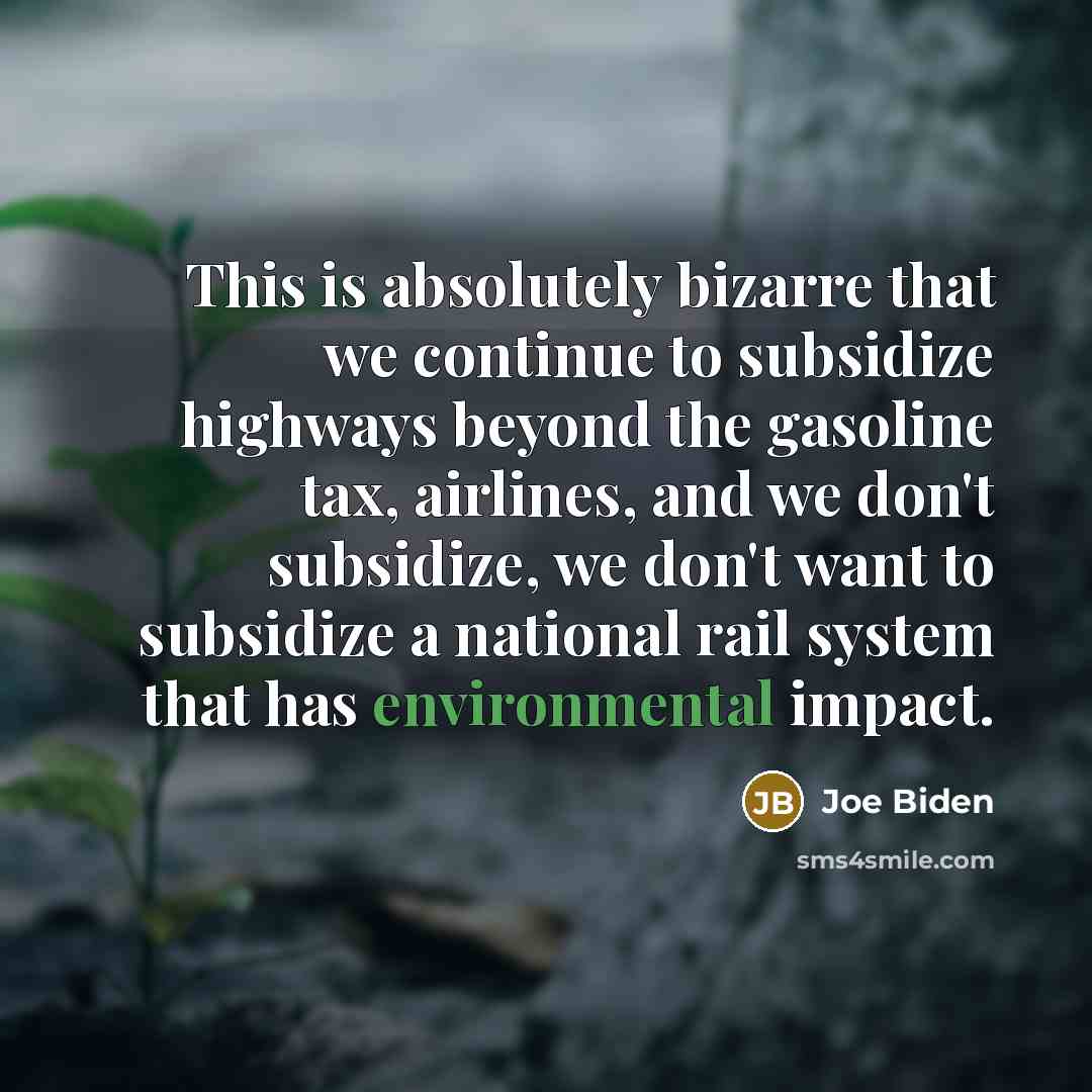 “This is absolutely bizarre that we continue to subsidize highways beyond the gasoline tax, airlines, and we don't subsidize, we don't want to subsidize a national rail system that has environmental impact.” quote by Joe Biden