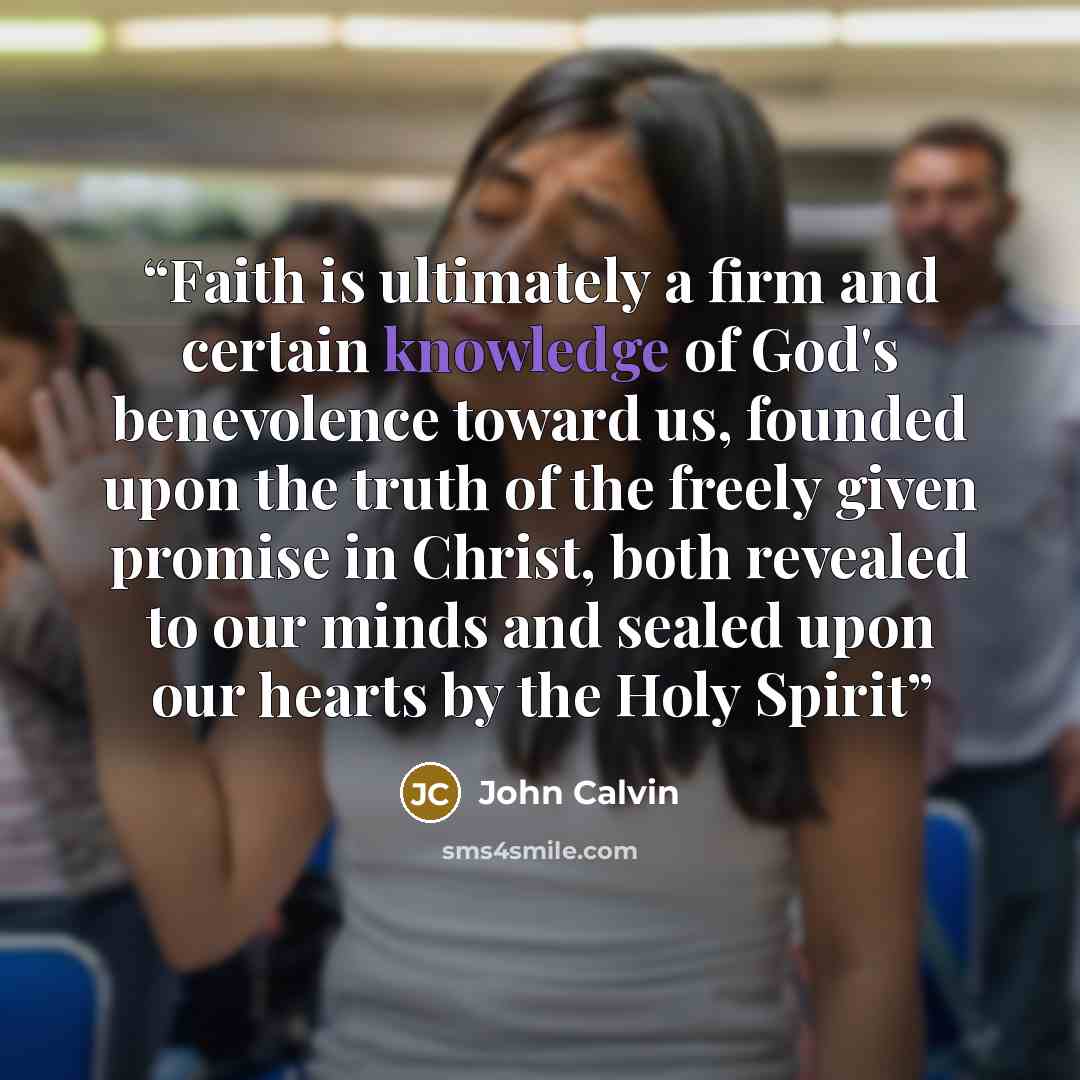 “Faith is ultimately a firm and certain knowledge of God's benevolence toward us, founded upon the truth of the freely given promise in Christ, both revealed to our minds and sealed upon our hearts by the Holy Spirit” quote by John Calvin