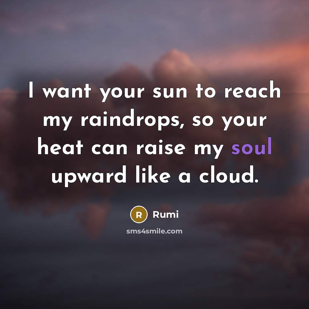 “I want your sun to reach my raindrops, so your heat can raise my soul upward like a cloud.” quote by Rumi