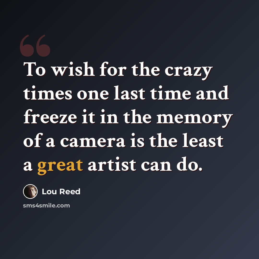 “To wish for the crazy times one last time and freeze it in the memory of a camera is the least a great artist can do.” quote by Lou Reed
