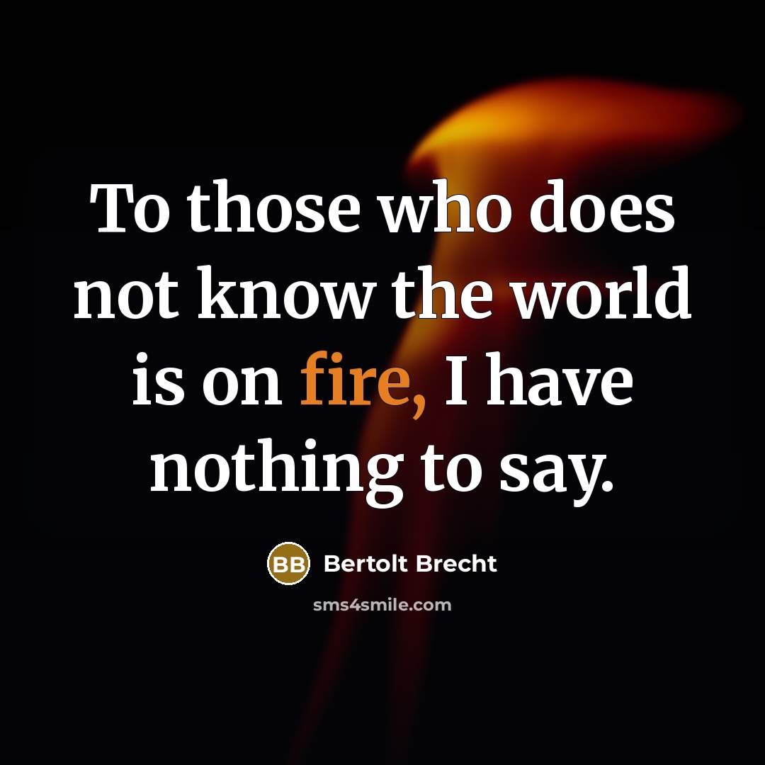 “To those who does not know the world is on fire, I have nothing to say.” quote by Bertolt Brecht
