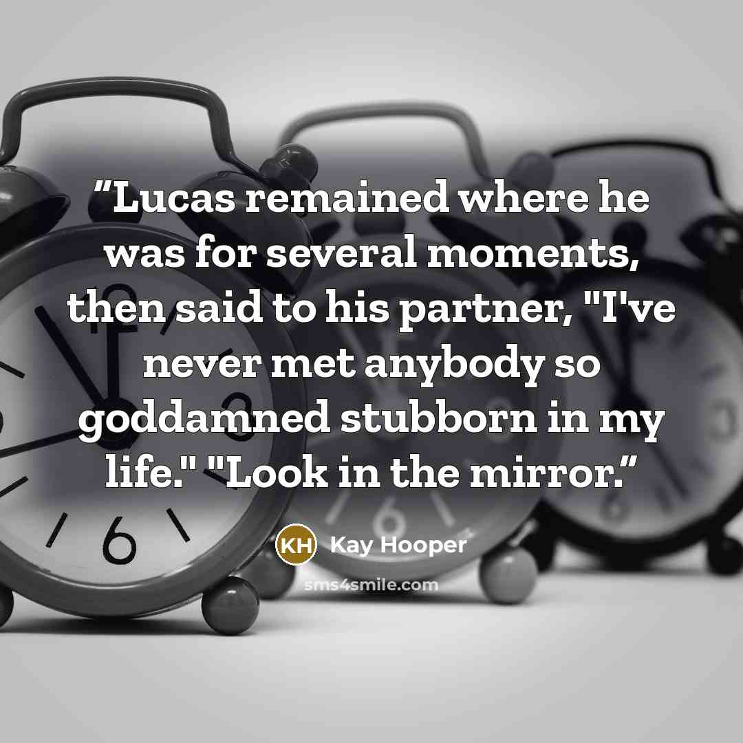 “Lucas remained where he was for several moments, then said to his partner, "I've never met anybody so goddamned stubborn in my life." "Look in the mirror.” quote by Kay Hooper